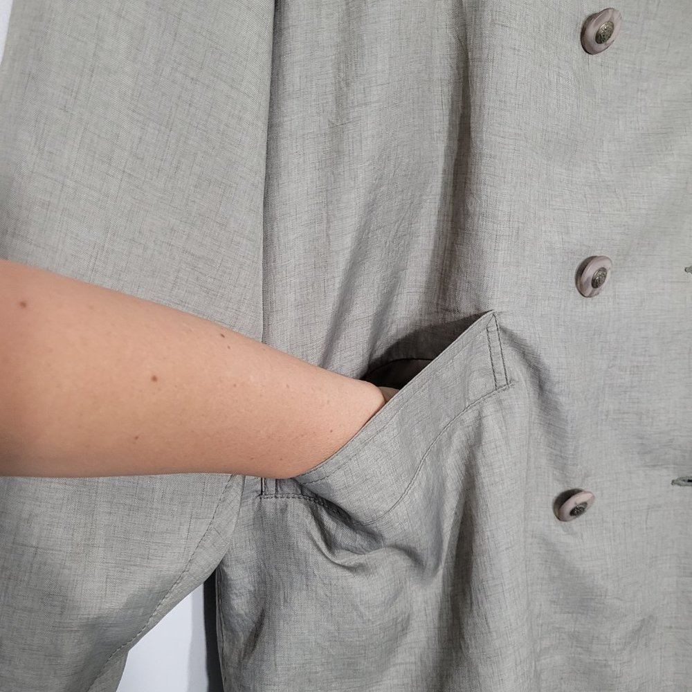 Nouveau Hooded Double-Breasted Trench Coat in Light Taupe - Picture 3 of 13